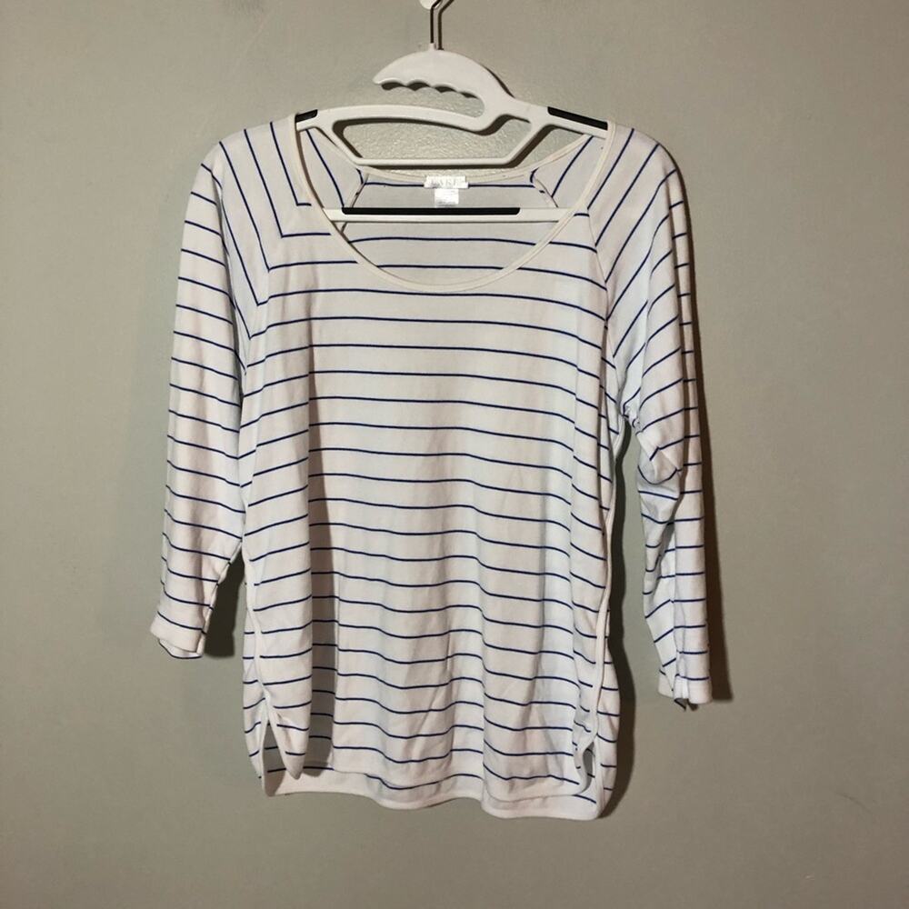 Lake Pajamas women long-sleeve loungewear top white pima cotton blue stripes S